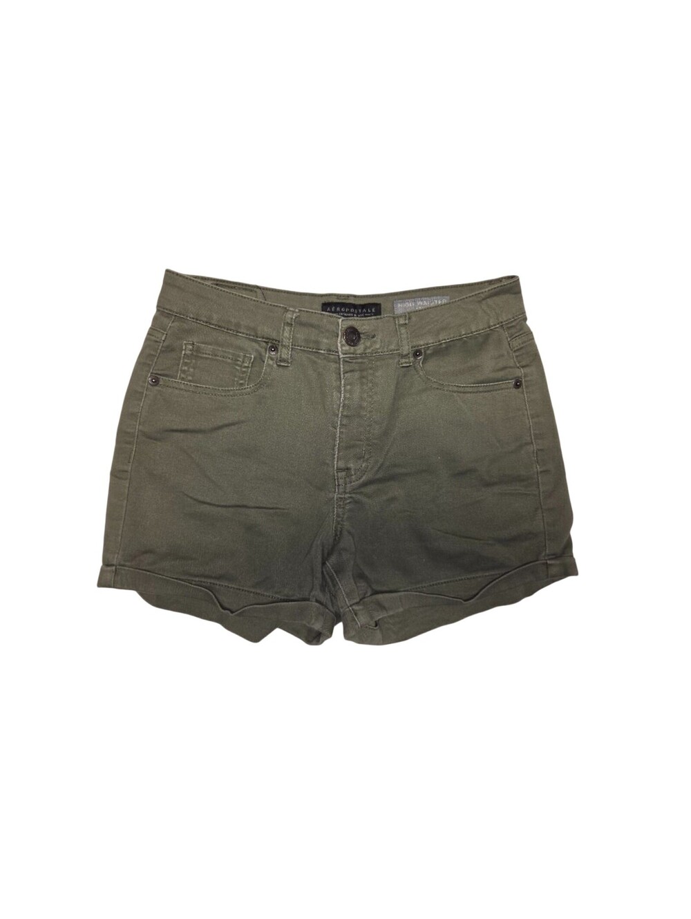 Aeropostale High Waisted Midi Olive Green Denim Shorts Size 6